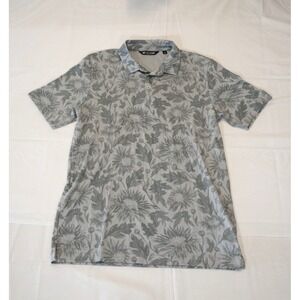 Men's Floral Print Short Sleeve Polo Shirt Gray Floral Design Golf Casual Size M